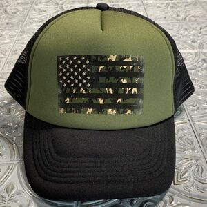 Camo American Flag Trucker Hat Green & Black